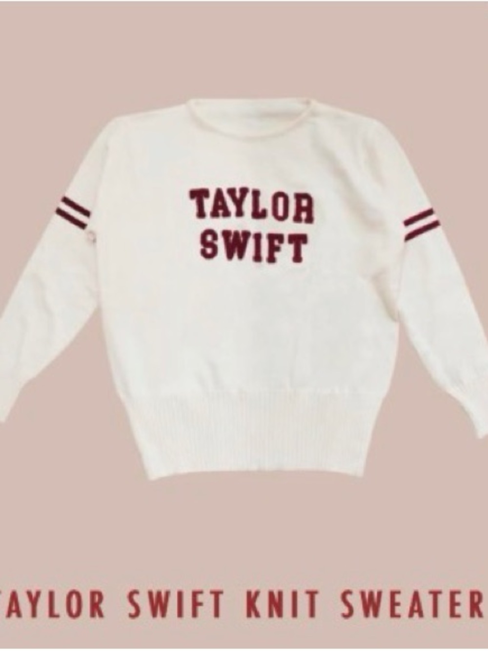 Taylor Swift Cream Knit Sweater with Maroon Lettering